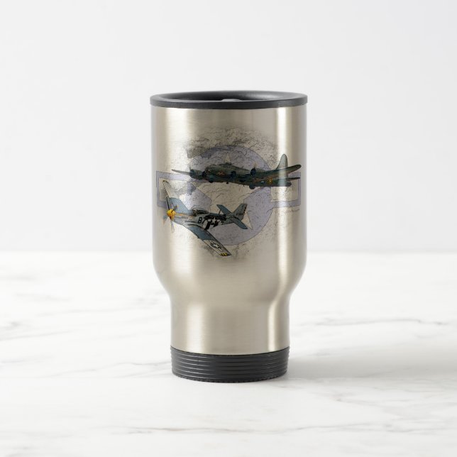 Taza De Viaje Acompañamiento del vuelo del mustango P-51 (Centro)