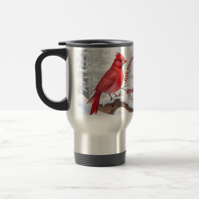 Taza De Viaje Acuarela Cardenal rojo Pájaro Nombre personalizado (Izquierda)