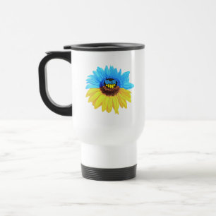 Taza De Viaje Acuarela de girasol de Ucrania bandera azul amaril