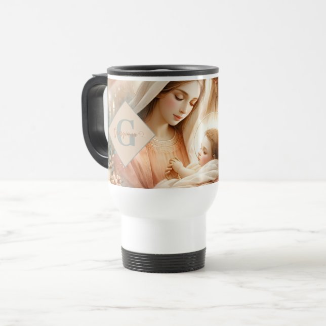 Taza De Viaje Acuarela Floral Personalizada Bebé Jesús Natividad (Anverso izquierdo)