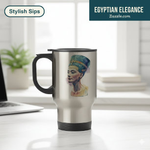 Taza De Viaje acuarela Reina Nefertiti