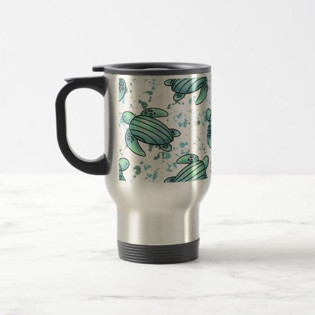 Taza De Viaje acuarela tortuga azul verde animal (Izquierda)