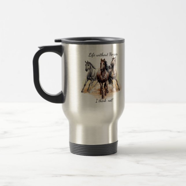Taza De Viaje Acuarela Tres Caballos Cita Divertida De Animales  (Izquierda)