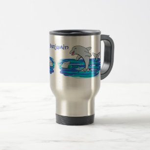 Taza De Viaje Adorables delfines felices ilustracion personaliza