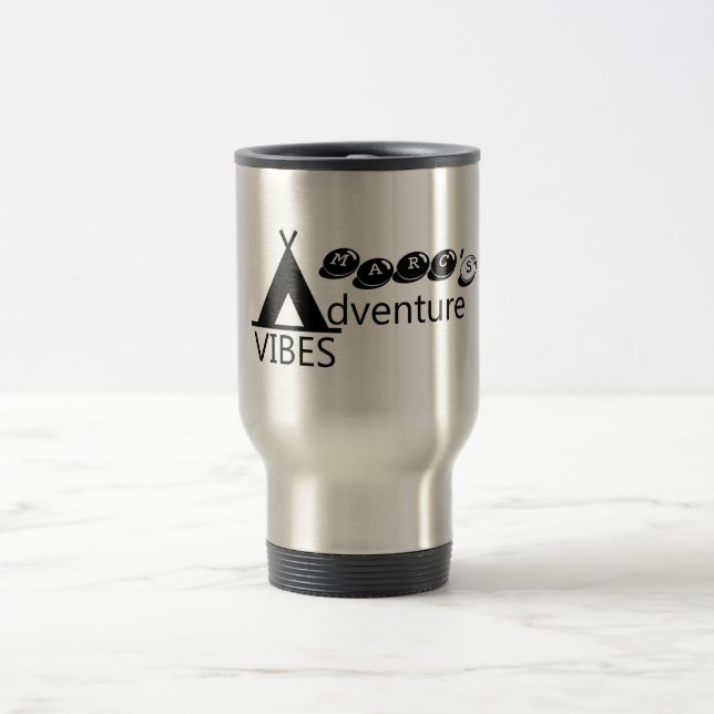 Taza De Viaje Adventure Vibes Tent Typography con Nombre, Campin (Centro)