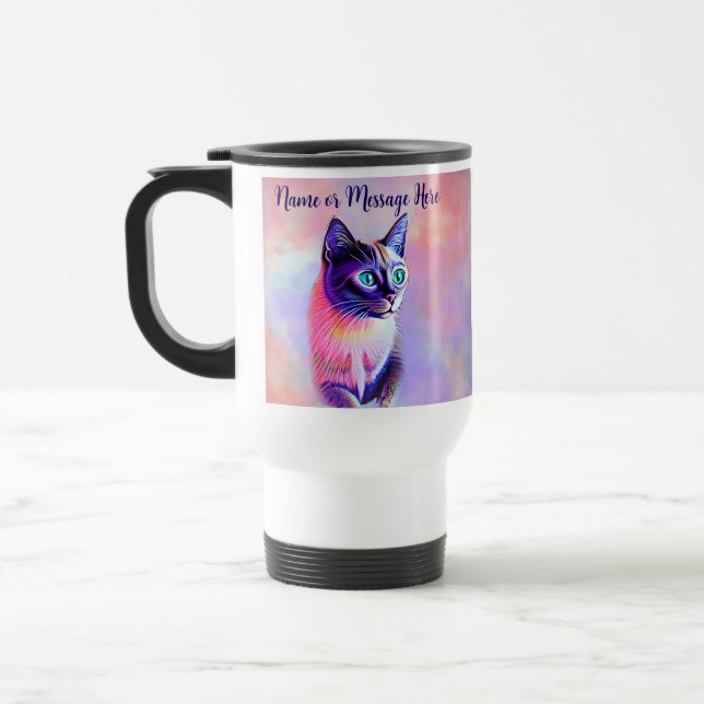 Taza De Viaje Agregar texto de nombre, pasteles pintados de gato (Izquierda)