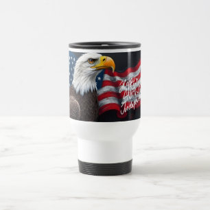 Taza De Viaje Águila calva con bandera americana arte del 4 de j
