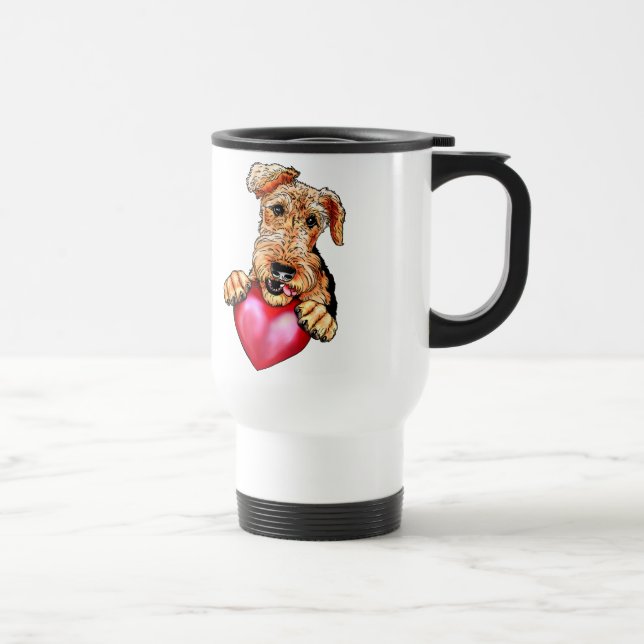 Taza De Viaje Airedale Terrier sosteniendo el corazón (Derecha)