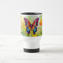 Taza De Viaje Alas Naranjas azules de mariposa