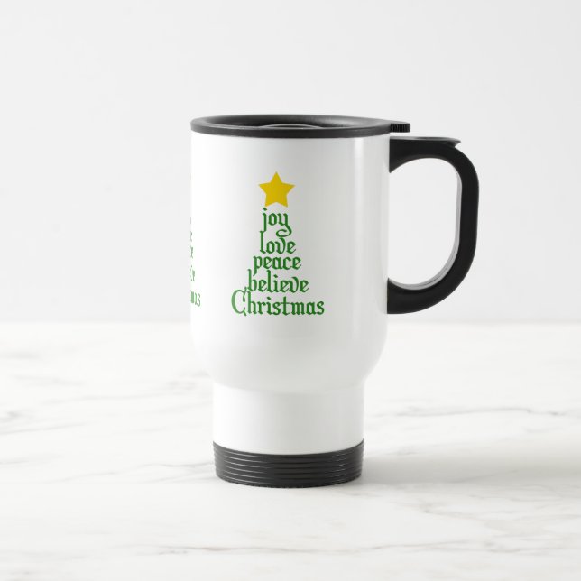 Taza De Viaje Alegría, amor, paz, creencia, Navidades (Derecha)