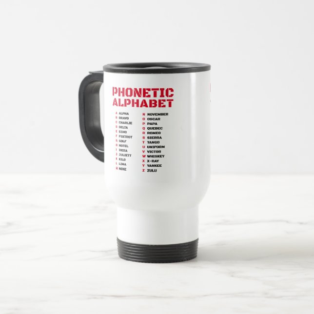 Taza De Viaje Alfabeto fonético para llamadas telefónicas (Anverso izquierdo)