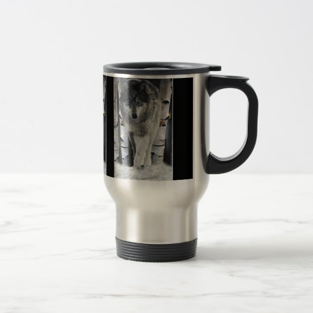 Taza De Viaje Alfabeto macho GRIS TIMBER WOLF Wildlife Gig Mugs (Derecha)