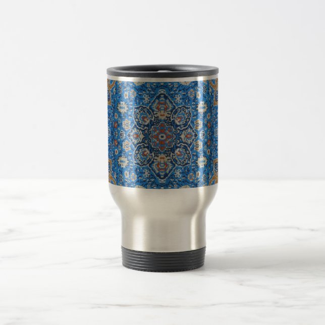 Taza De Viaje Alfombra persa oriental azul turca antigua (Centro)