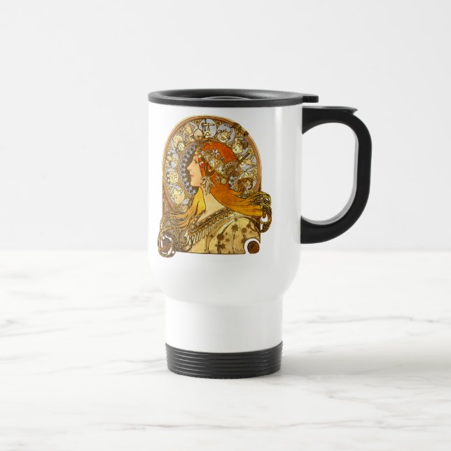 Taza De Viaje Alfonse Mucha Zodiac Art Nouveau Mujer (Derecha)