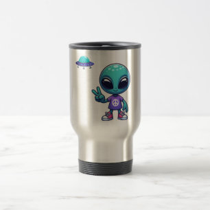 Taza De Viaje Alien y barco espacial por la paz