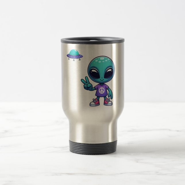 Taza De Viaje Alien y barco espacial por la paz (Centro)