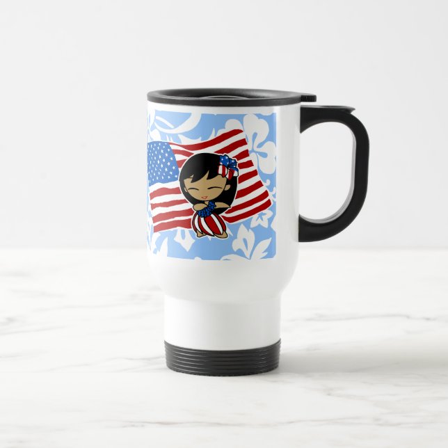Taza De Viaje Aloha Honeys Bandera USA Hula Chica Mugs de Viajes (Derecha)