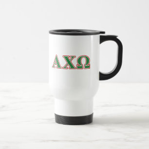 Taza De Viaje Alphi Chi Omega Letras Verdes y Rojas