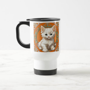 Taza De Viaje Alphonse Mucha Art Nouveau Gatito Blanco