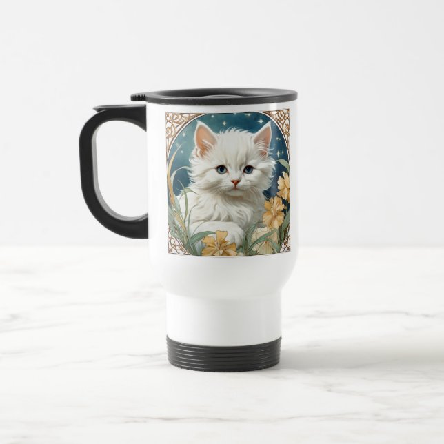 Taza De Viaje Alphonse Mucha Art Nouveau Kitten (Izquierda)