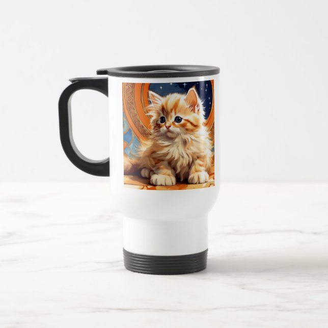 Taza De Viaje Alphonse Mucha Art Nouveau Naranja Cat (Izquierda)