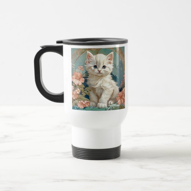Taza De Viaje Alphonse Mucha Estilo Gato Blanco (Izquierda)