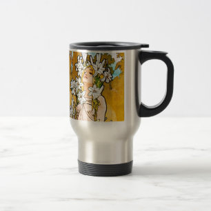 Taza De Viaje Alphonse Mucha - Lily - Frontera Blanca
