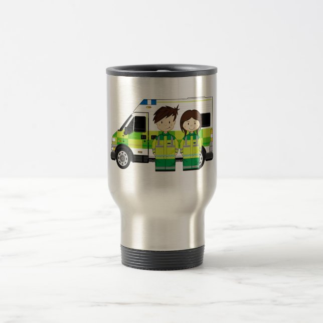 Taza De Viaje Ambulancia del dibujo animado y EMT (Centro)