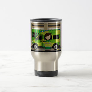 Taza De Viaje Ambulancia del dibujo animado y EMT