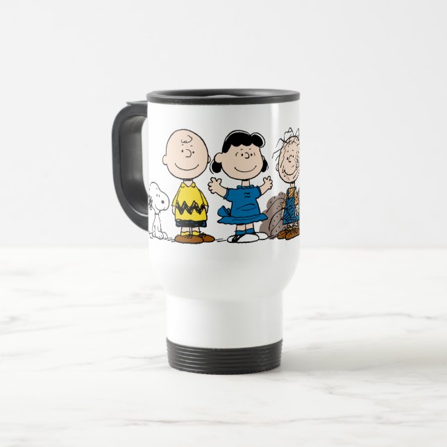 Taza De Viaje Amigos De Maní En Una Fila (Anverso izquierdo)