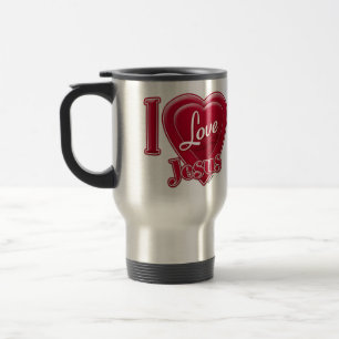 Taza De Viaje Amo a Jesús Corazón Rojo