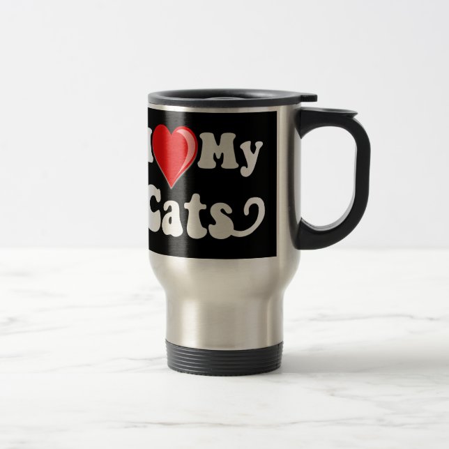Taza De Viaje Amo (corazón) mis gatos (Derecha)