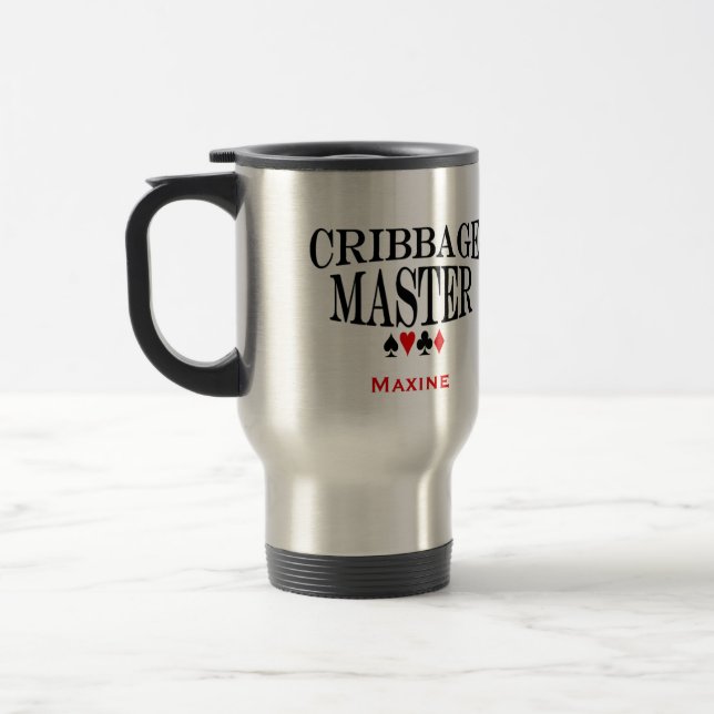 Taza De Viaje Amo de Cribbage personalizado con su nombre (Izquierda)