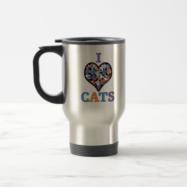Taza De Viaje Amo los gatos - Corazón de Collage (Izquierda)