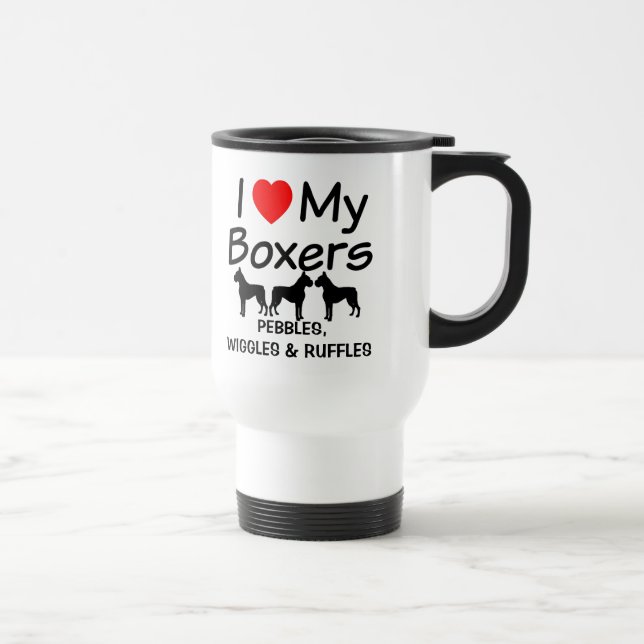 Taza De Viaje Amo Mi TRES Perros De Boxer Mug (Derecha)