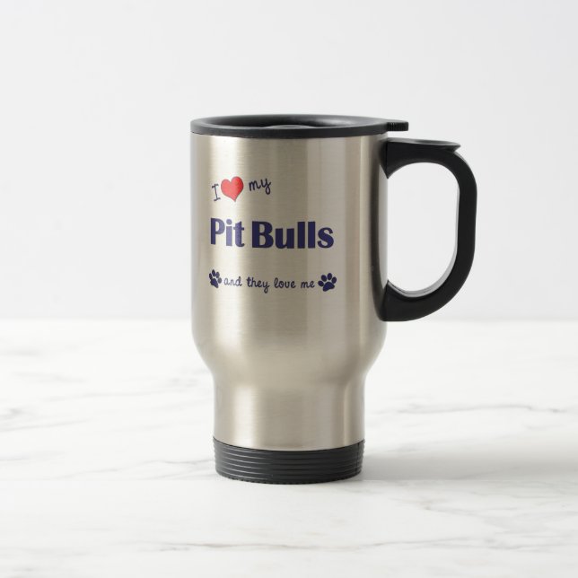 Taza De Viaje Amo mis pitbulls (los perros múltiples) (Derecha)