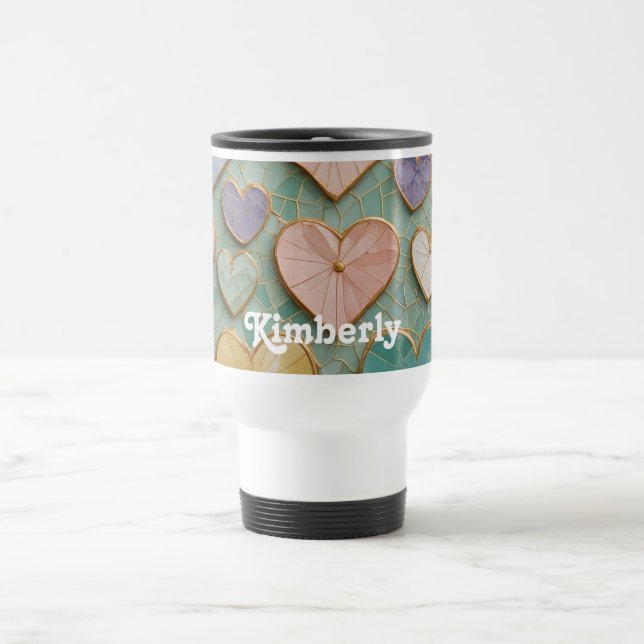 Taza De Viaje Amor Mosaico: Corazones Pastel (Centro)