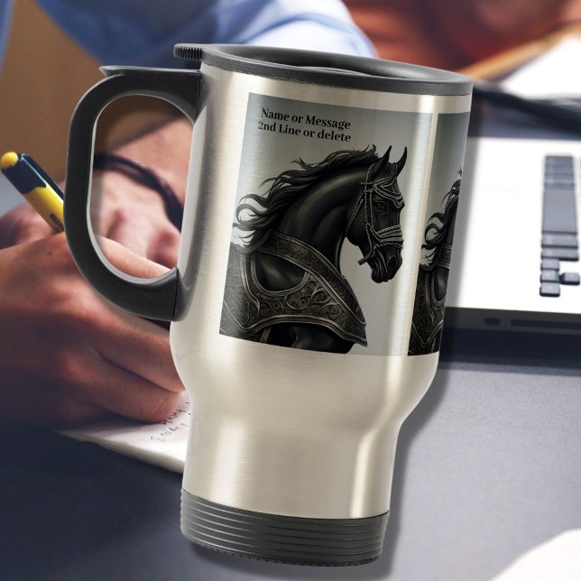 Taza De Viaje Añadir mensaje de nombre, caballo negro fuerte con (Subido por el creador)