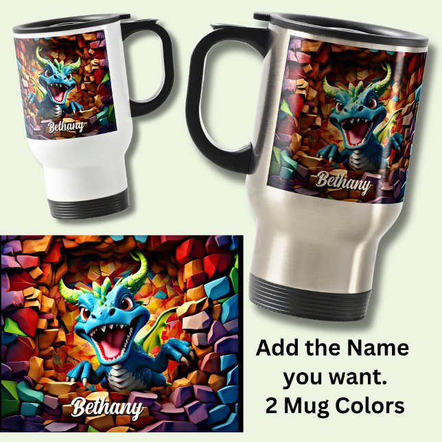 Taza De Viaje Añadir nombre, Aqua Blue Baby Dragon (Subido por el creador)