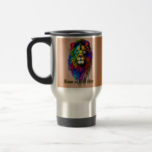Taza De Viaje Añadir texto de nombre, león de goteo de pintura c