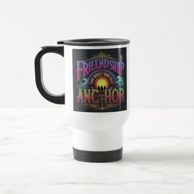 Taza De Viaje "Ancla de amistad" Traje Café Mug. (Izquierda)