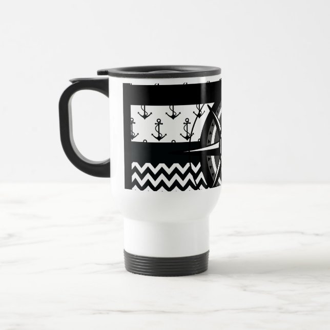 Taza De Viaje Ancla náutica Chevron y modelo del compás (Izquierda)
