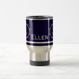 Taza De Viaje Ancla náutica personalizada y monograma de rueda