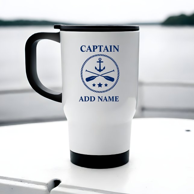 Taza De Viaje Anclaje y remos con nombre de capitán o barco (Subido por el creador)