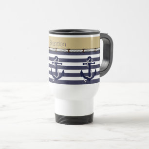 Taza De Viaje Anclas náuticas personalizadas con rayas