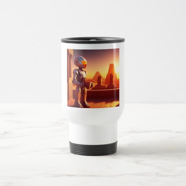 Taza De Viaje Android bebiendo café mirando a las pirámides (Centro)