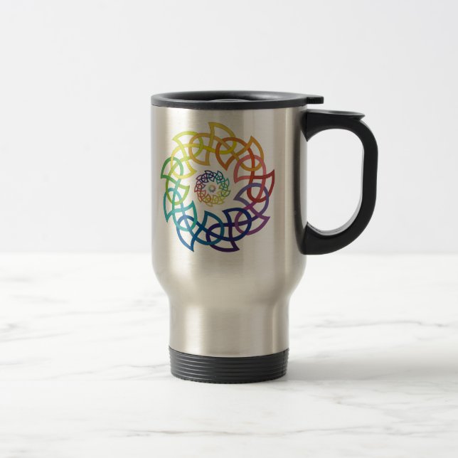 Taza De Viaje Anillos de nudos de arco iris celta (Derecha)