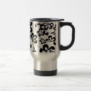 Taza De Viaje Anillos y flores en blanco y negro