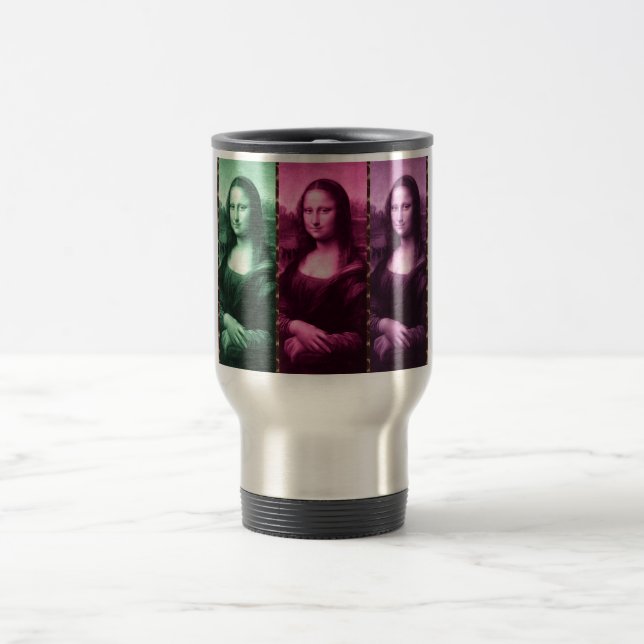 Taza De Viaje Animal Mona Lisa Imprimir púrpura rosa verde (Centro)