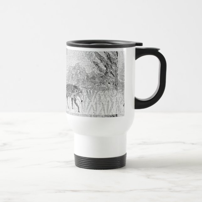 Taza De Viaje Animal salvaje de lobo monocromo (Derecha)